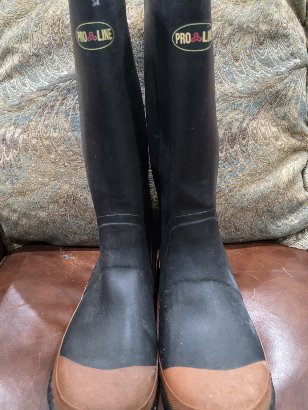 LINE Men’s Black and Brown Waterproof Rubber Rain Boots - Picture 7 of 8